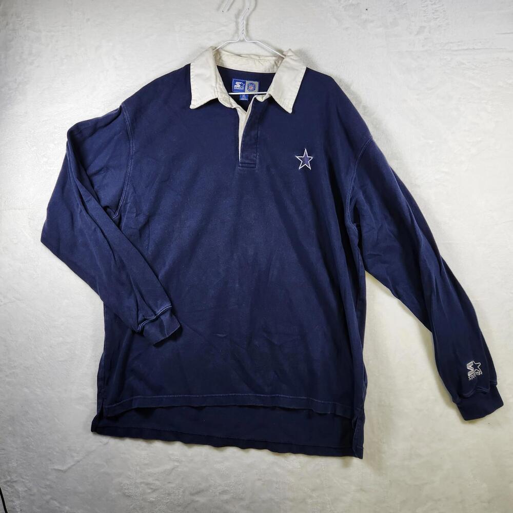 Vtg Dallas Cowboys Starter Rugby Shirt‎ XL Blue White Long Sleeve NFL Licensed